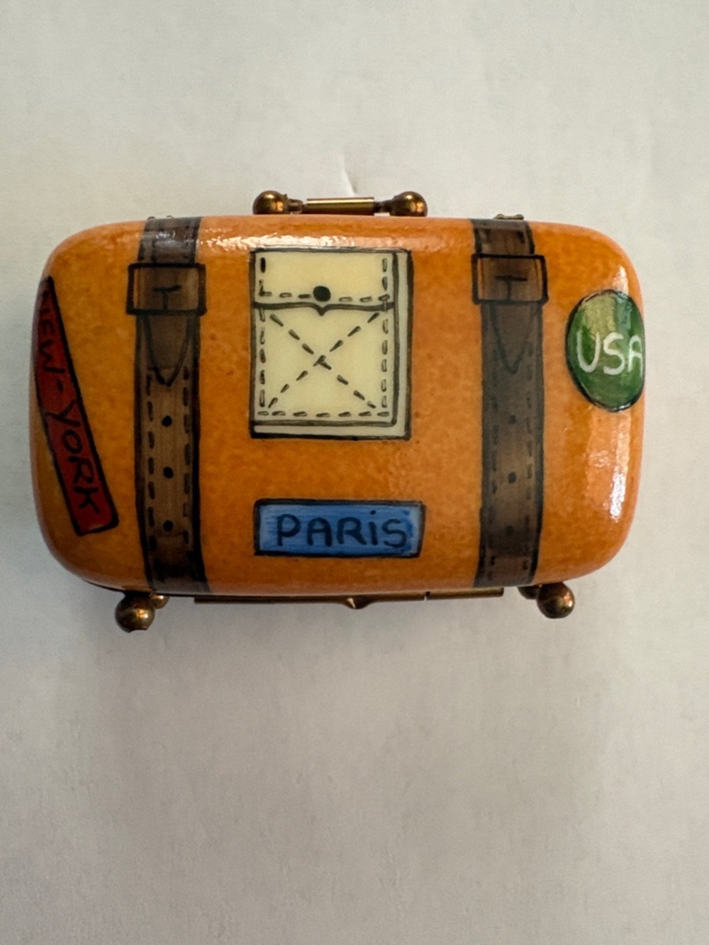 Vintage Limoges Orange Suitcase Trinket Box